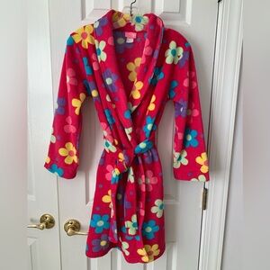 J. Khaki Daisy Bathrobe Plush Fleece Floral Pink Multicolor Waist Tie Girls Size